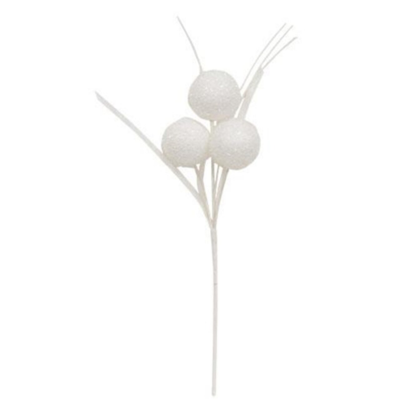 19" Long Glitter Triple Snowball Spray with Flexible White-Wrapped Stem
